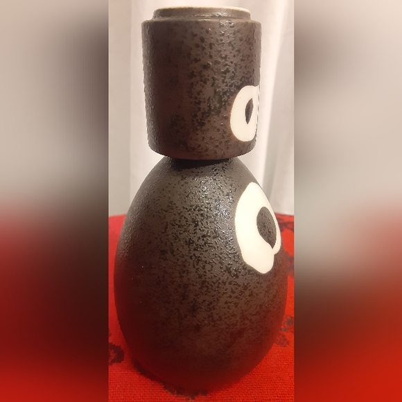 Sake Set for One, Black with White, Salt Glaze (Orangepeel Texture) MCI Japan - Picture 3 of 7